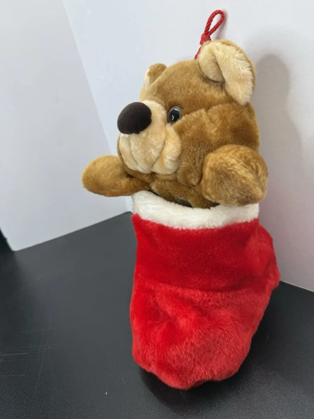 Vintage Smithy Plush Teddy Bear Christmas Stocking  Reversible 14”